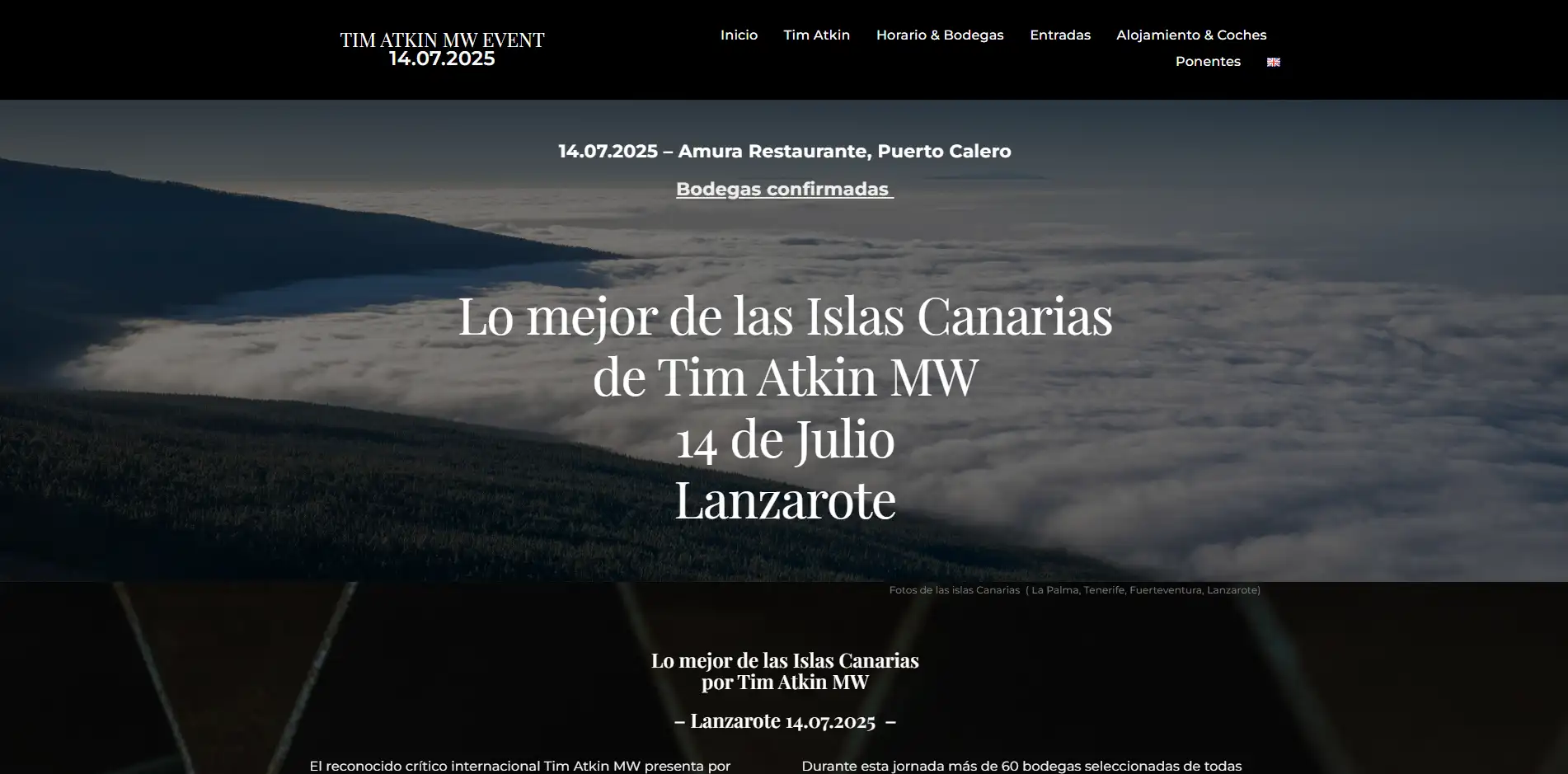 Diseño web de: Tim Atkin Canary Islands - Evento de cata de vinos canarios