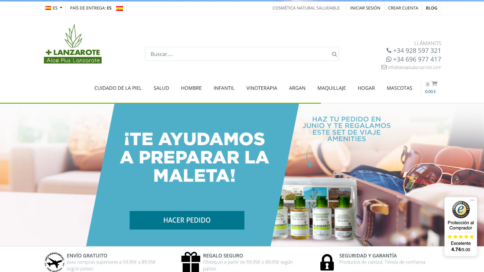Diseño web de Aloeplus Lanzarote. tienda online de cosméticos
