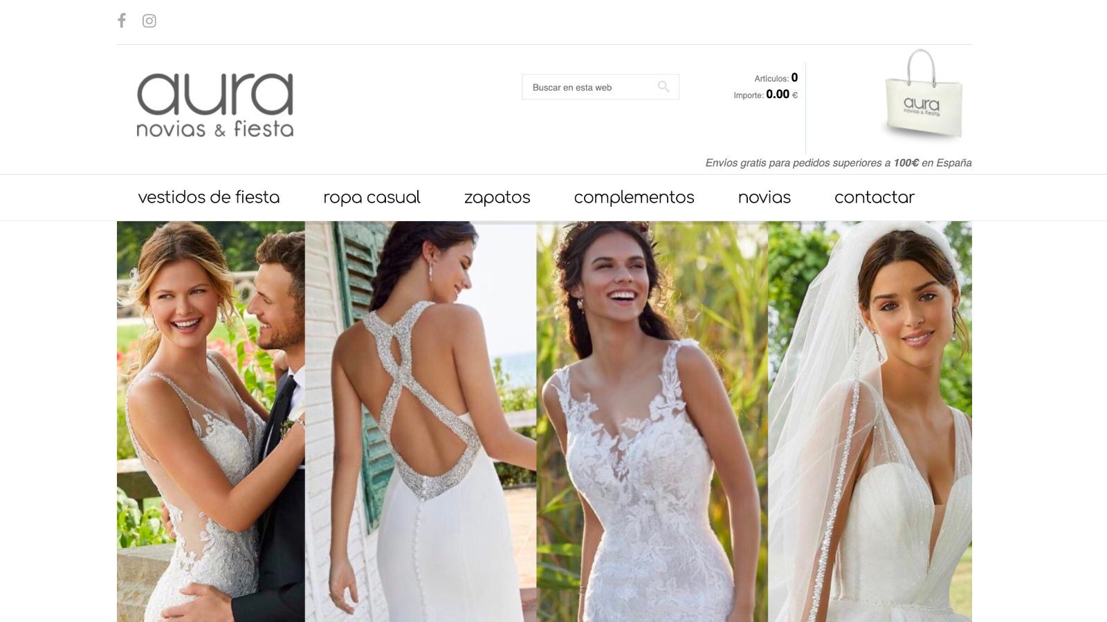 Diseño web de Aura Novias y Fiestas. Tienda online de vestidos y complementos